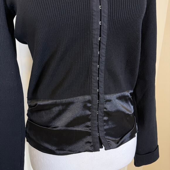 Bebe Corset Closure Y2K Black Satin Trim Fitted Top Ruffle Collar Silk Blend Med - Picture 5 of 11